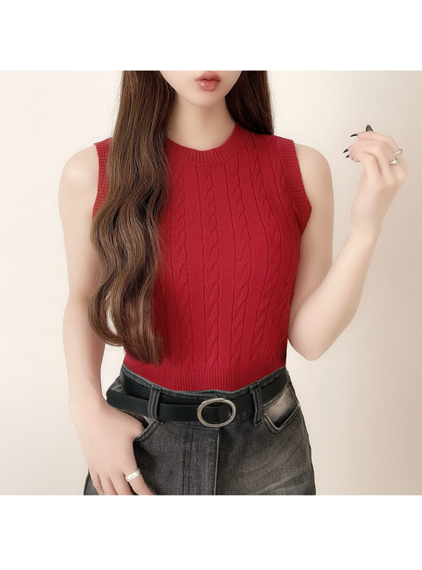 ケーブル編みノースリーブニットトップス