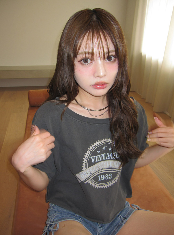 2Wayピグメントロゴクロップド丈Tシャツ