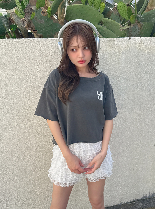 2Wayショート丈プリントTシャツ