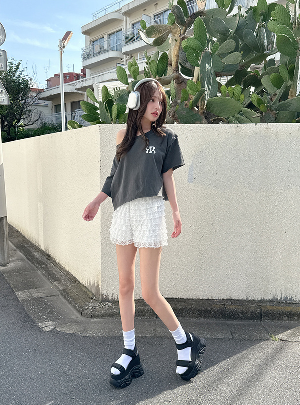 2Wayショート丈プリントTシャツ
