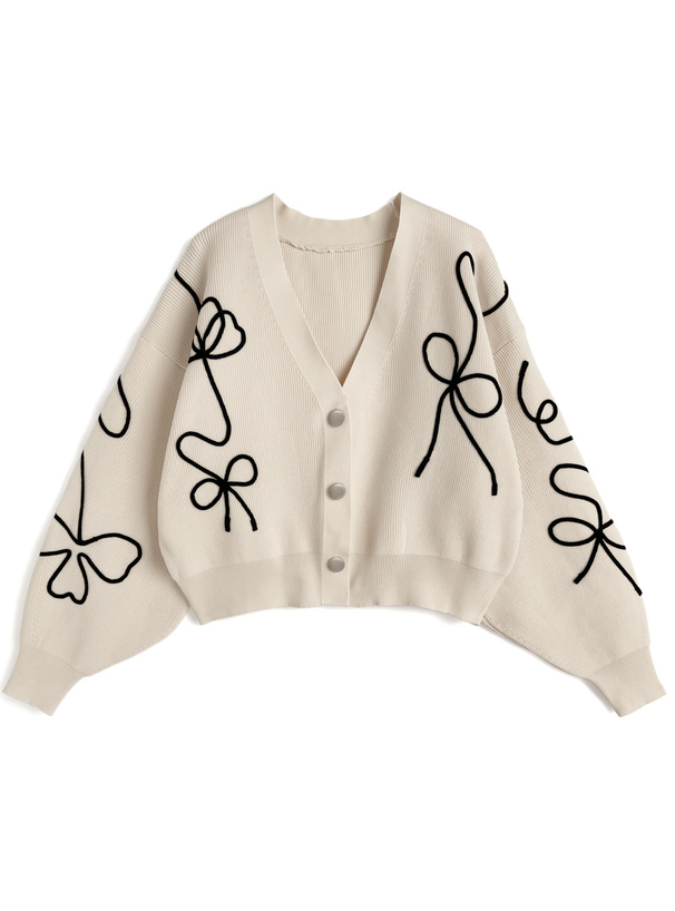 リボンライン刺繍ニットカーディガン[kz670]