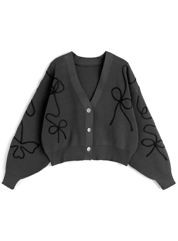 リボンライン刺繍ニットカーディガン[kz670] | レディースファッション