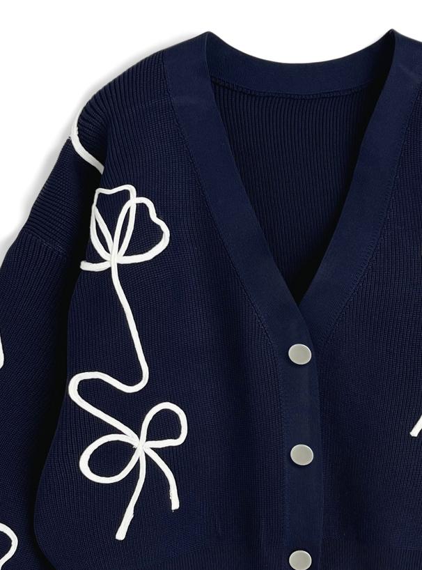 リボンライン刺繍ニットカーディガン[kz670] | レディースファッション