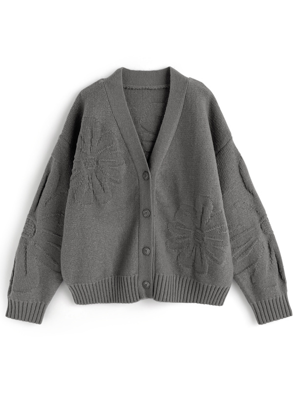 フラワージャガードニットカーディガン