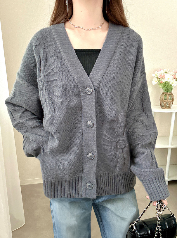 フラワージャガードニットカーディガン