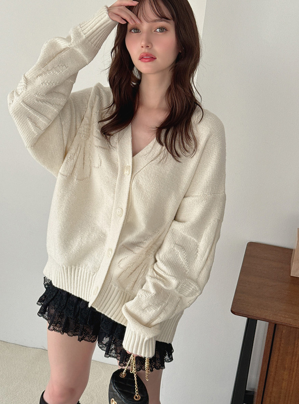 フラワージャガードニットカーディガン