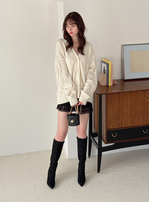 フラワージャガードニットカーディガン