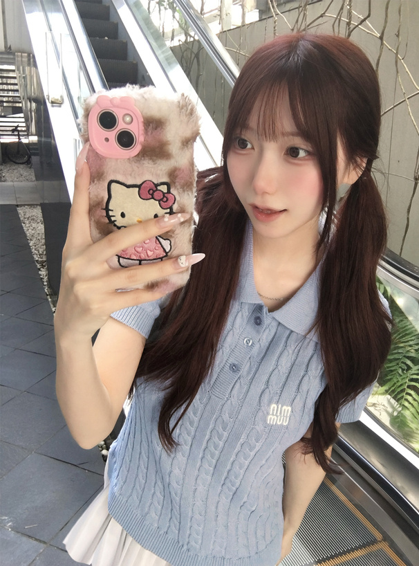 裾プリーツケーブルポロニットワンピース