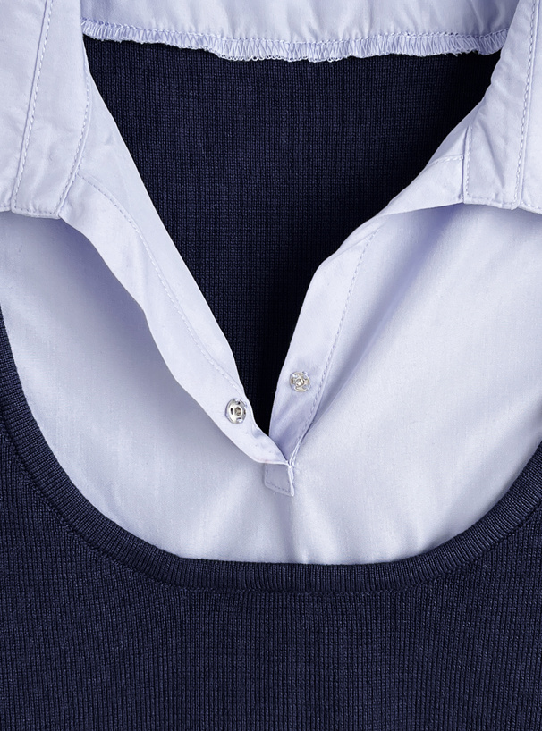 スキッパーシャツドッキング半袖ニットトップス[kz689] | レディース