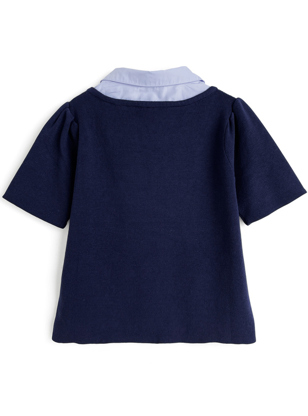 スキッパーシャツドッキング半袖ニットトップス[kz689] | レディース