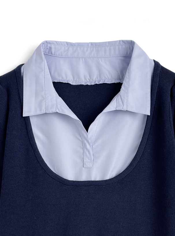 スキッパーシャツドッキング半袖ニットトップス[kz689] | レディース