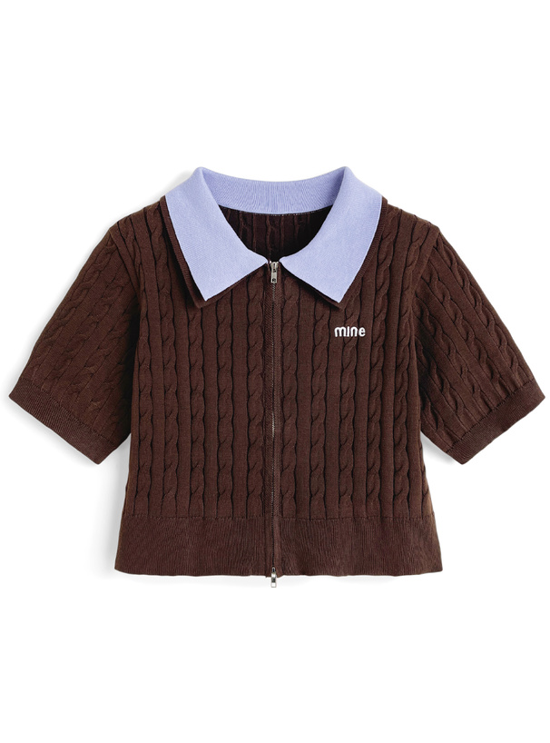 配色ダブルカラージップケーブル編みニットトップス[kz694