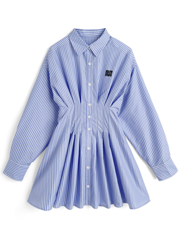 ロゴ刺繍バックレースアップストライプ柄シャツワンピース[kz695]