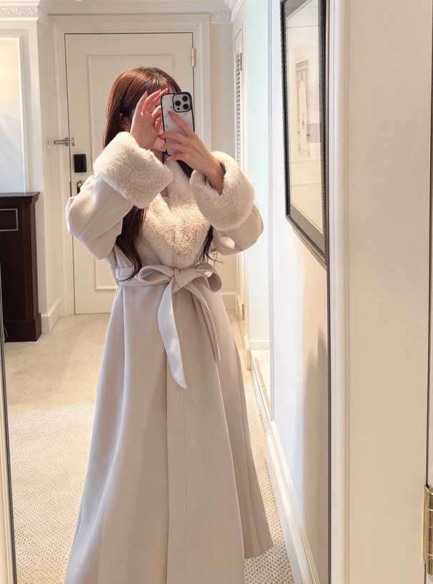 リボンベルト付きファーガウンコート[kz696] | レディースファッション