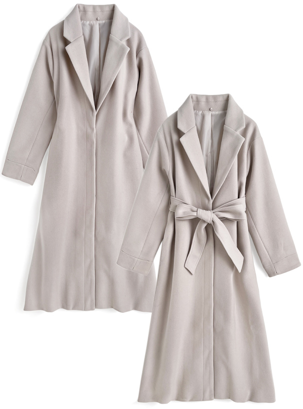 リボンベルト付きファーガウンコート[kz696] | レディースファッション