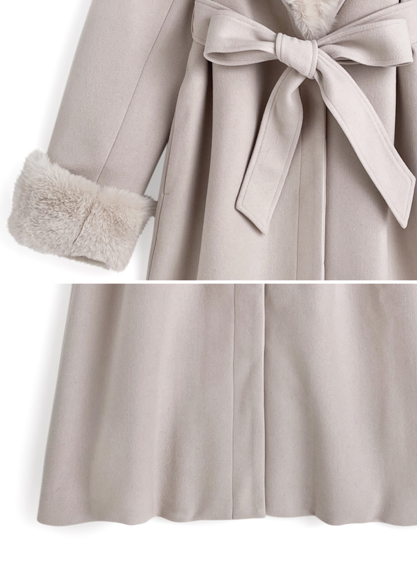 リボンベルト付きファーガウンコート