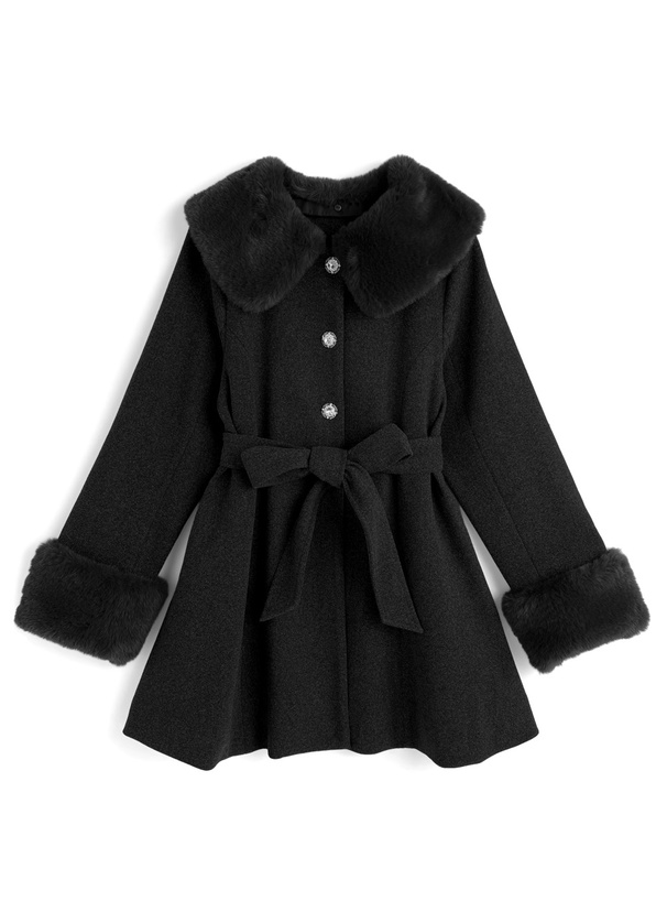 ファーティペット&リボンベルト付きビジューボタンコート[kz697]