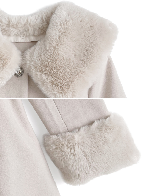 ファーティペット・リボンベルト付きビジューボタンコート[kz697