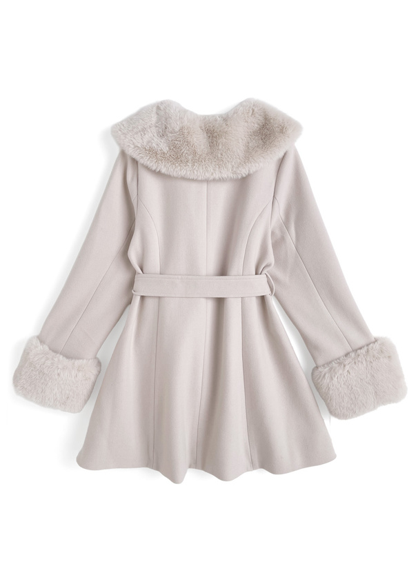 ファーティペット・リボンベルト付きビジューボタンコート[kz697