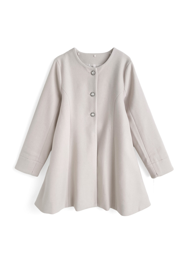 ファーティペット&リボンベルト付きビジューボタンコート[kz697