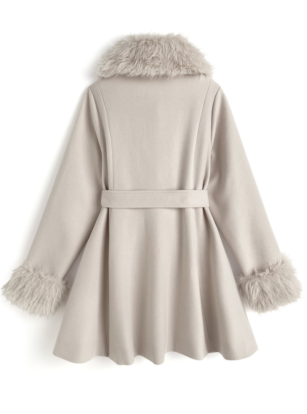 ファーティペット&リボンベルト付きフレアコート[kz699] | レディース