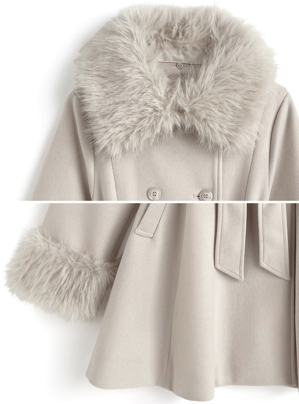 ファーティペット・リボンベルト付きフレアコート[kz699] | レディース