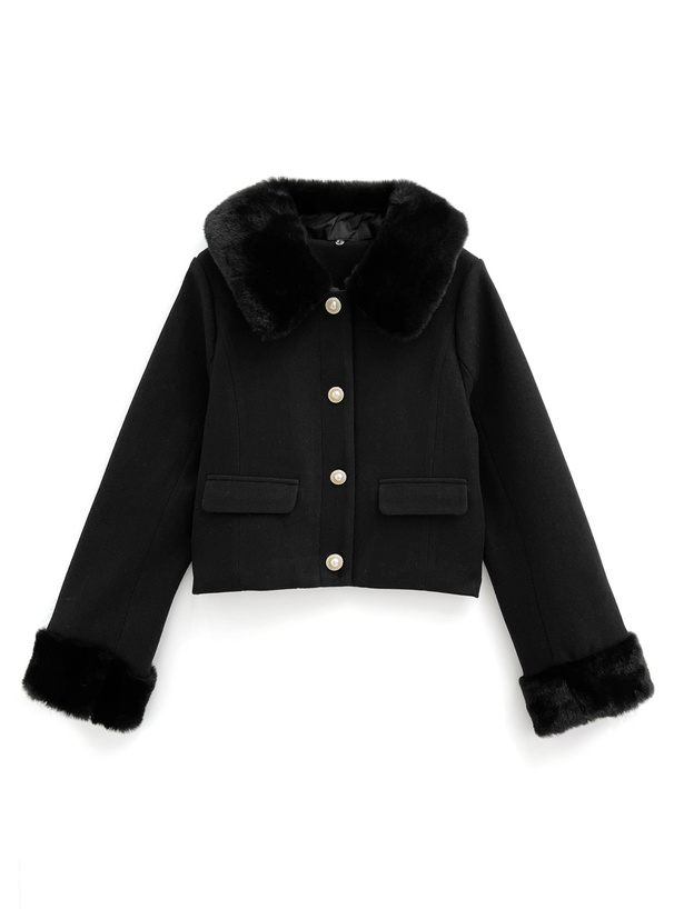 ビジューボタンファーショート丈コート