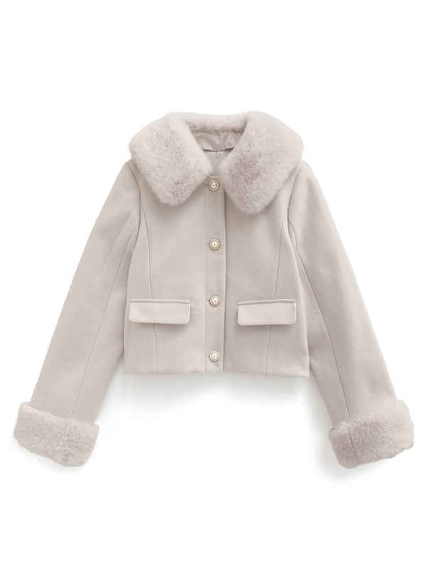 【未使用 美品】大きいサイズ ef-de ビジュー付きショートコート17号 ビジューボタン付きファーショートコート | DOLCELICHE（ドルチェ