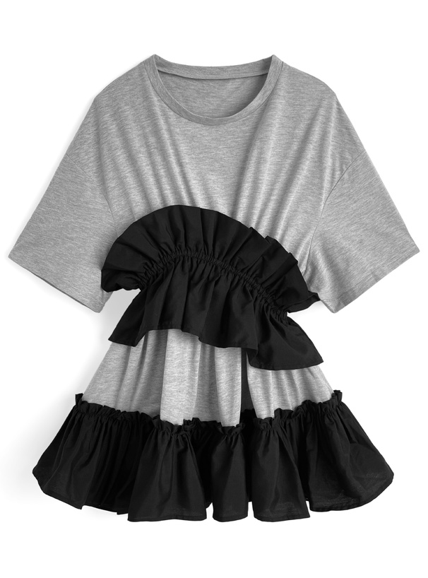 異素材アシンメトリーフリルTシャツ[kz702]