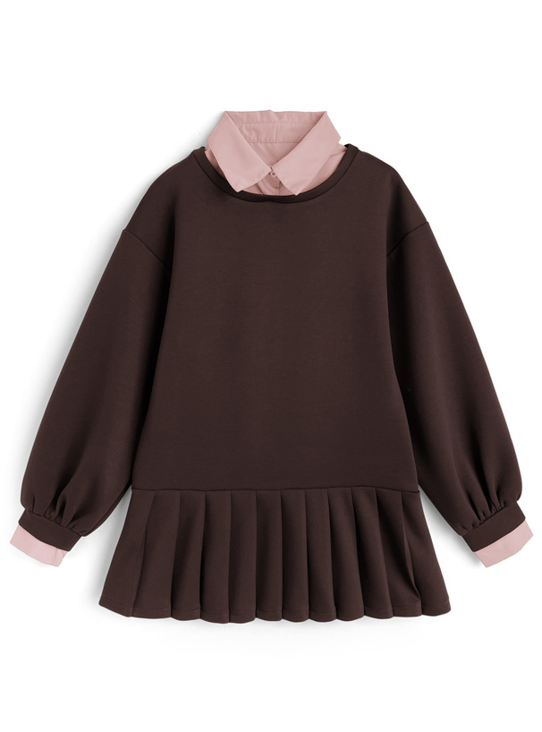 襟付きシャツレイヤード風プリーツワンピース