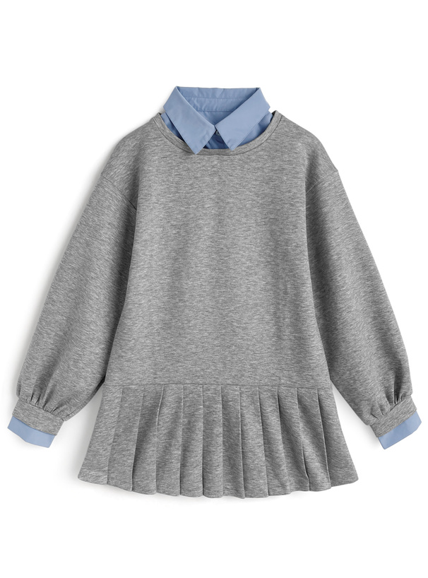 襟付きシャツレイヤード風プリーツワンピース[kz707]