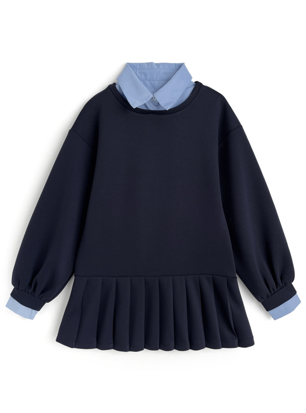 襟付きシャツレイヤード風プリーツワンピース