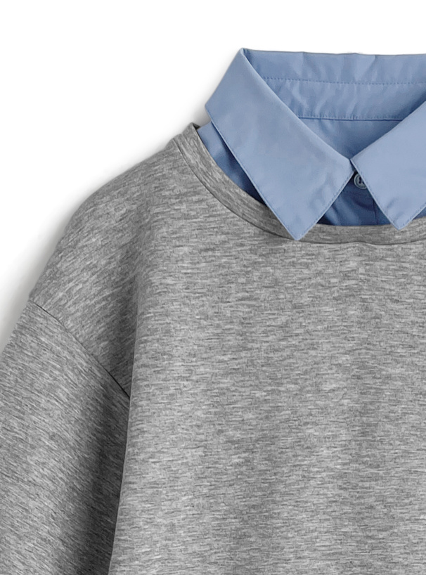 襟付きシャツレイヤード風プリーツワンピース