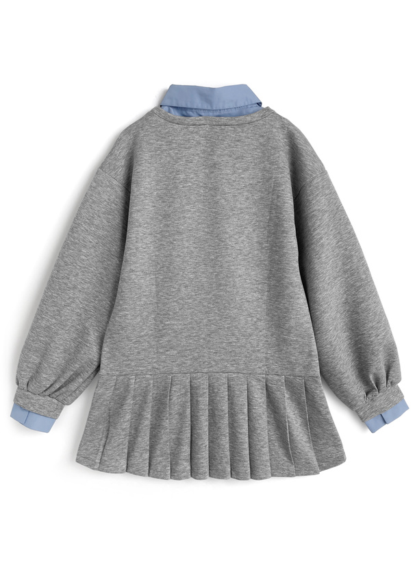 襟付きシャツレイヤード風プリーツワンピース