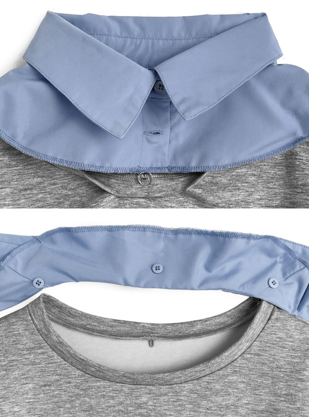 襟付きシャツレイヤード風プリーツワンピース