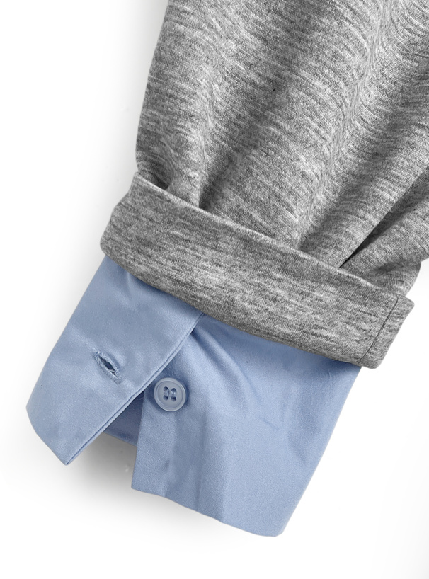 襟付きシャツレイヤード風プリーツワンピース