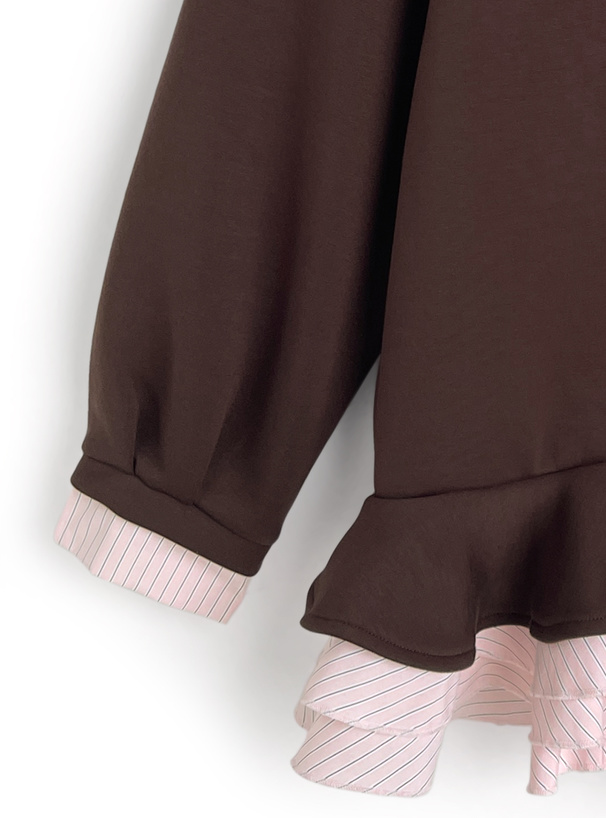 ストライプ柄シャツレイヤード風フリルワンピース