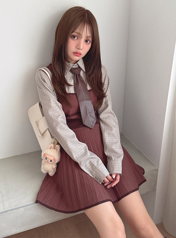 Randy チェック柄ドッキングニットセットアップ