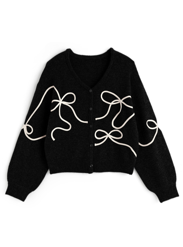 リボンライン刺繍ニットカーディガン[kz710]