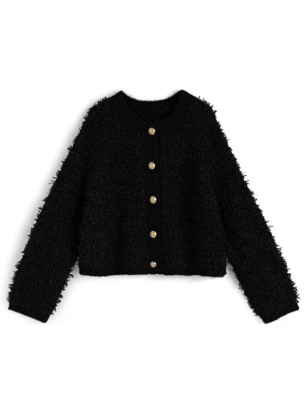 ゴールドボタンチュールヤーンニットカーディガン[kz711] | レディース