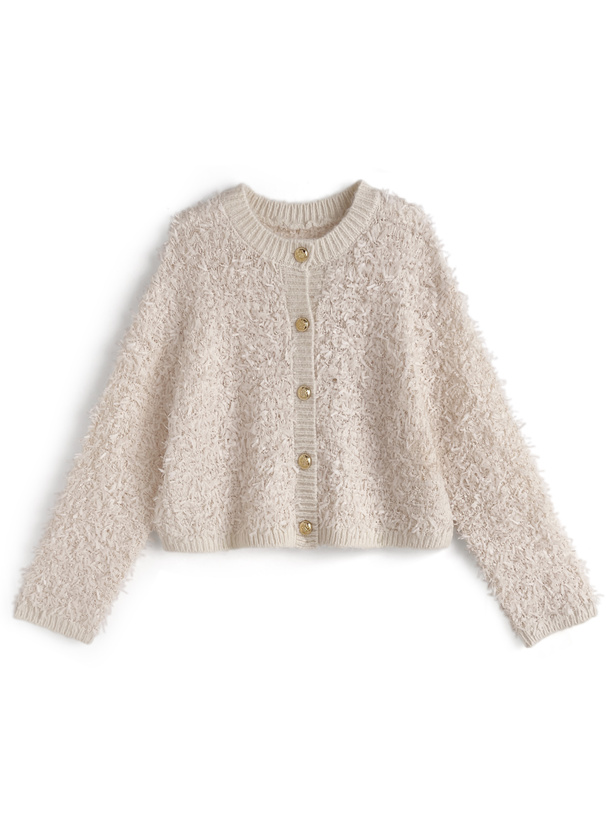 ゴールドボタンチュールヤーンニットカーディガン