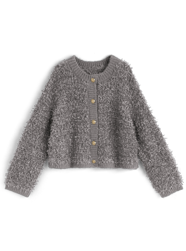 ゴールドボタンチュールヤーンニットカーディガン