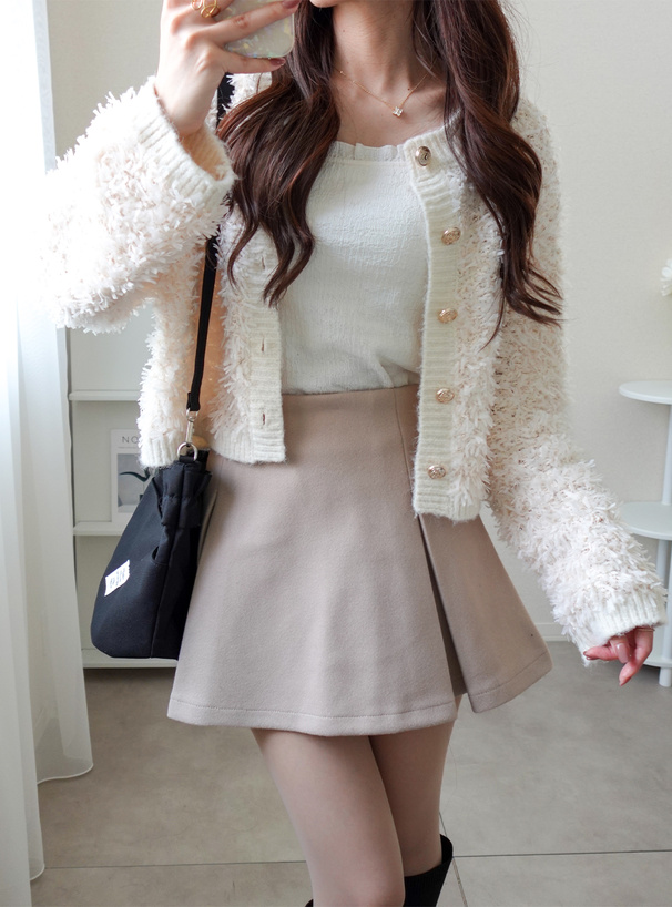 ゴールドボタンチュールヤーンニットカーディガン