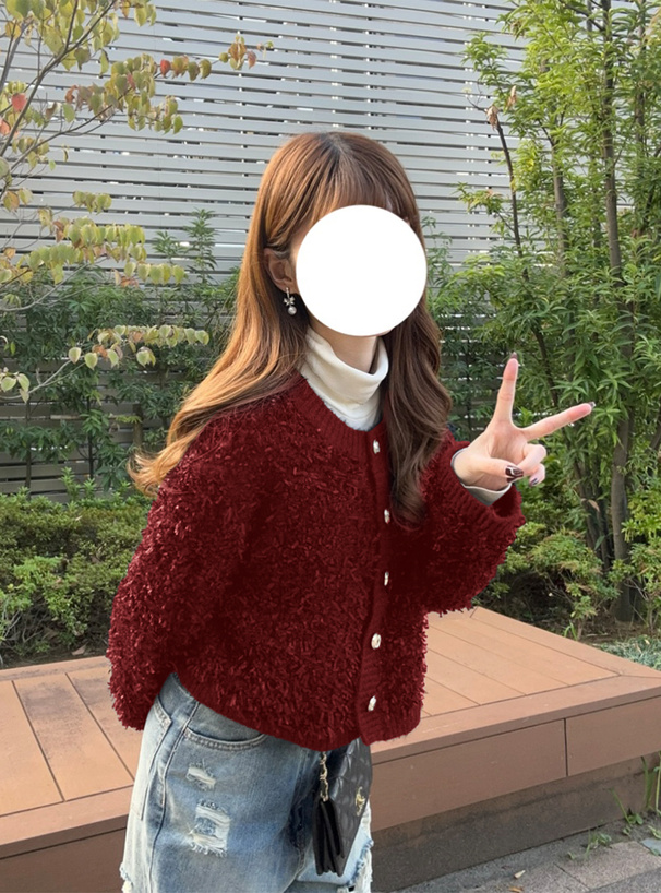 ゴールドボタンチュールヤーンニットカーディガン