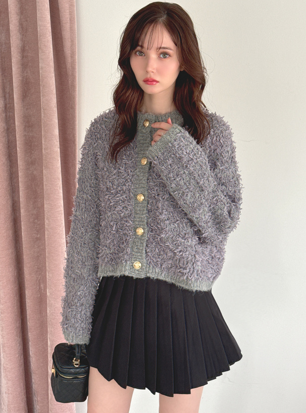 ゴールドボタンチュールヤーンニットカーディガン[kz711] | レディース