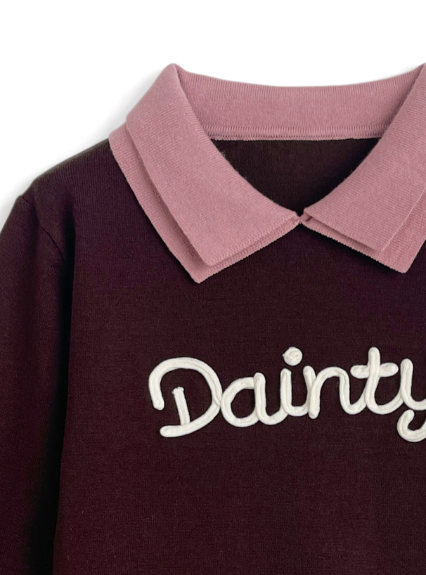 配色ロゴダブルカラーポロニットトップス