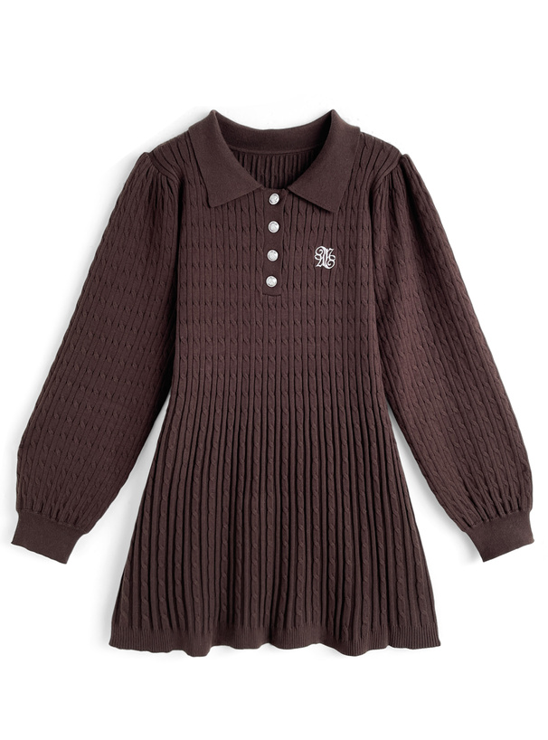 ロゴ刺繍ケーブル編みニットワンピース[kz714]