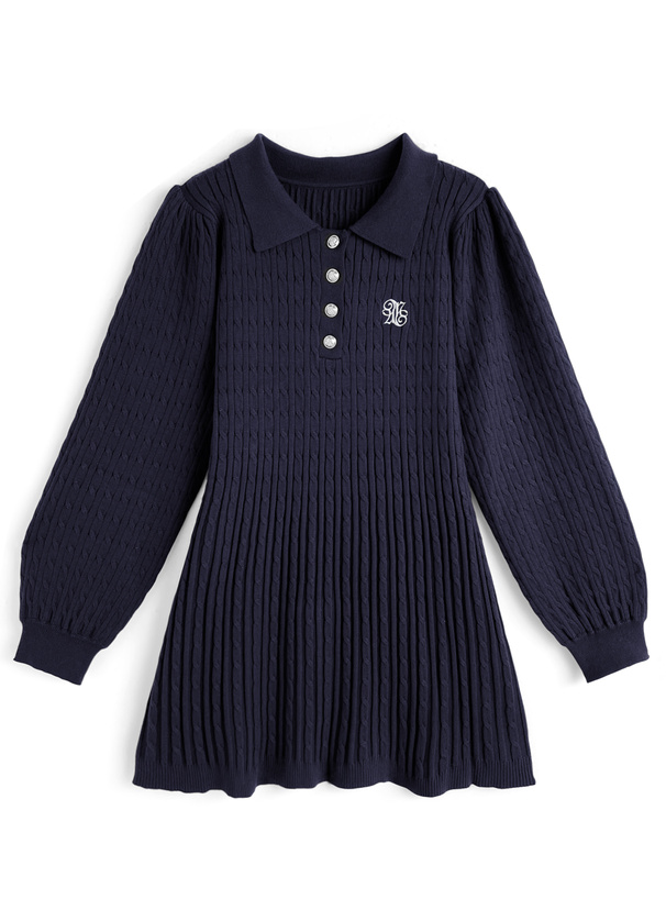 ロゴ刺繍ケーブル編みニットワンピース[kz714]