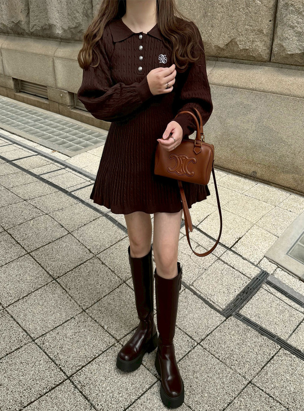 ロゴ刺繍ケーブル編みニットワンピース[kz714] | レディース