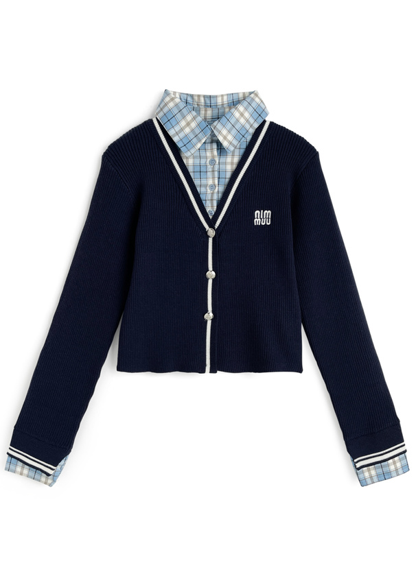 チェック柄シャツレイヤード風ニットトップス[kz715] | レディース